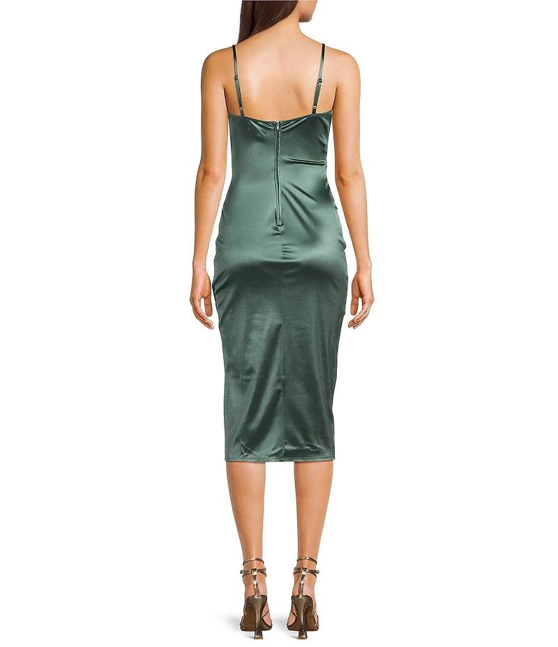 Honey and Rosie Drape Neck Side Pleat Envelope Hem Midi Dress