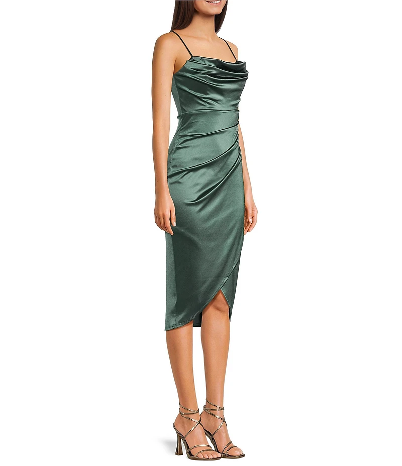 Honey and Rosie Drape Neck Side Pleat Envelope Hem Midi Dress