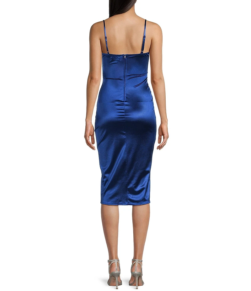 Honey and Rosie Drape Neck Side Pleat Envelope Hem Midi Dress