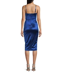 Honey and Rosie Drape Neck Side Pleat Envelope Hem Midi Dress