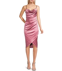 Honey and Rosie Drape Neck Side Pleat Envelope Hem Midi Dress