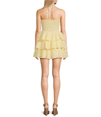Honey and Rosie Eyelet Embroidered Halter Neck Smocked Tiered Ruffle Dress