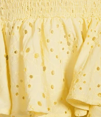 Honey and Rosie Eyelet Embroidered Halter Neck Smocked Tiered Ruffle Dress