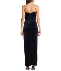 Honey and Rosie Feather Trim Square Neck Long Dress