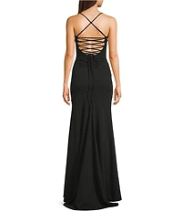 Honey and Rosie Floral Applique Scoop Neck Lace Up Back Dress