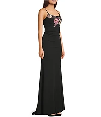 Honey and Rosie Floral Applique Scoop Neck Lace Up Back Dress