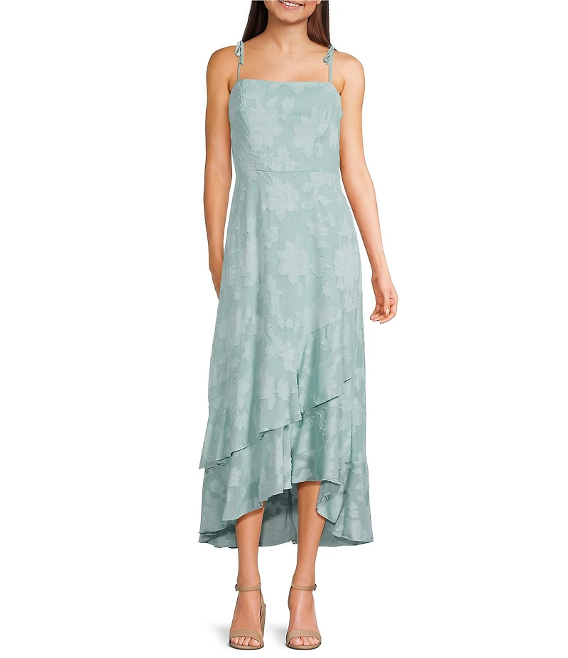 Honey and Rosie Floral Burnout Jacquard Tiered Ruffled Hem Dress