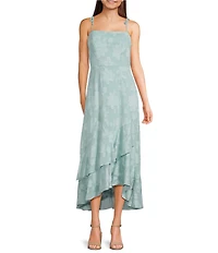 Honey and Rosie Floral Burnout Jacquard Tiered Ruffled Hem Dress