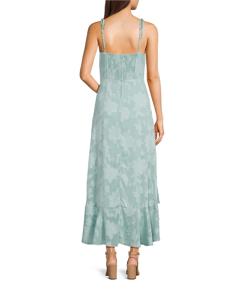 Honey and Rosie Floral Burnout Jacquard Tiered Ruffled Hem Dress