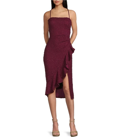 Honey and Rosie Floral Lace Asymmetrical Hem Ruffle Trim Dress
