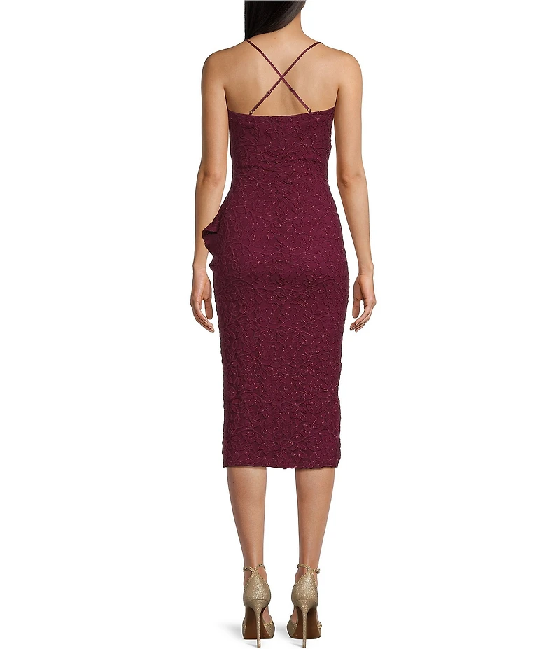 Honey and Rosie Floral Lace Asymmetrical Hem Ruffle Trim Dress