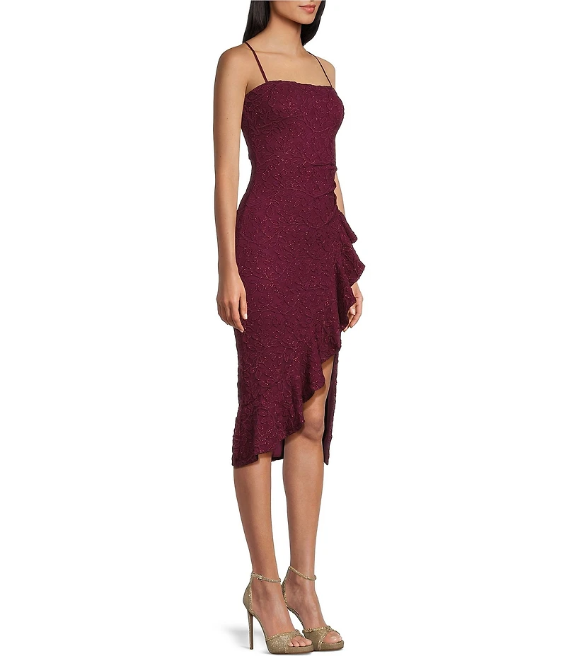 Honey and Rosie Floral Lace Asymmetrical Hem Ruffle Trim Dress