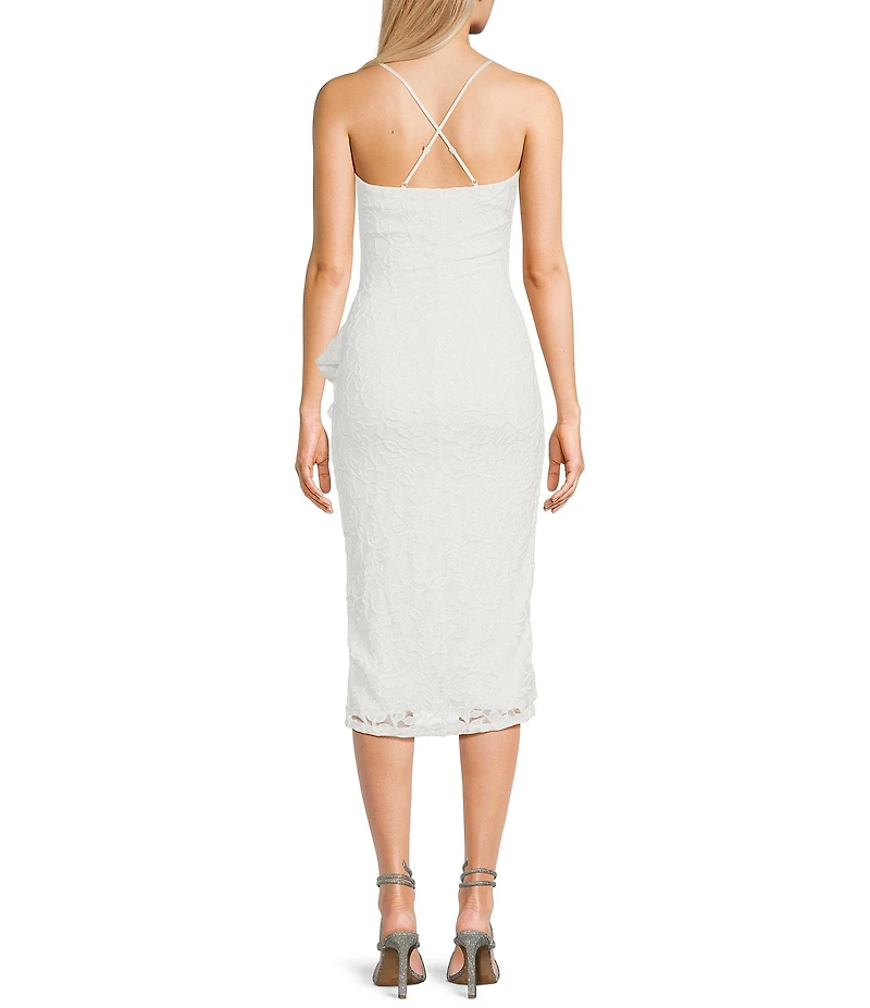 Honey and Rosie Floral Lace Asymmetrical Hem Ruffle Trim Dress