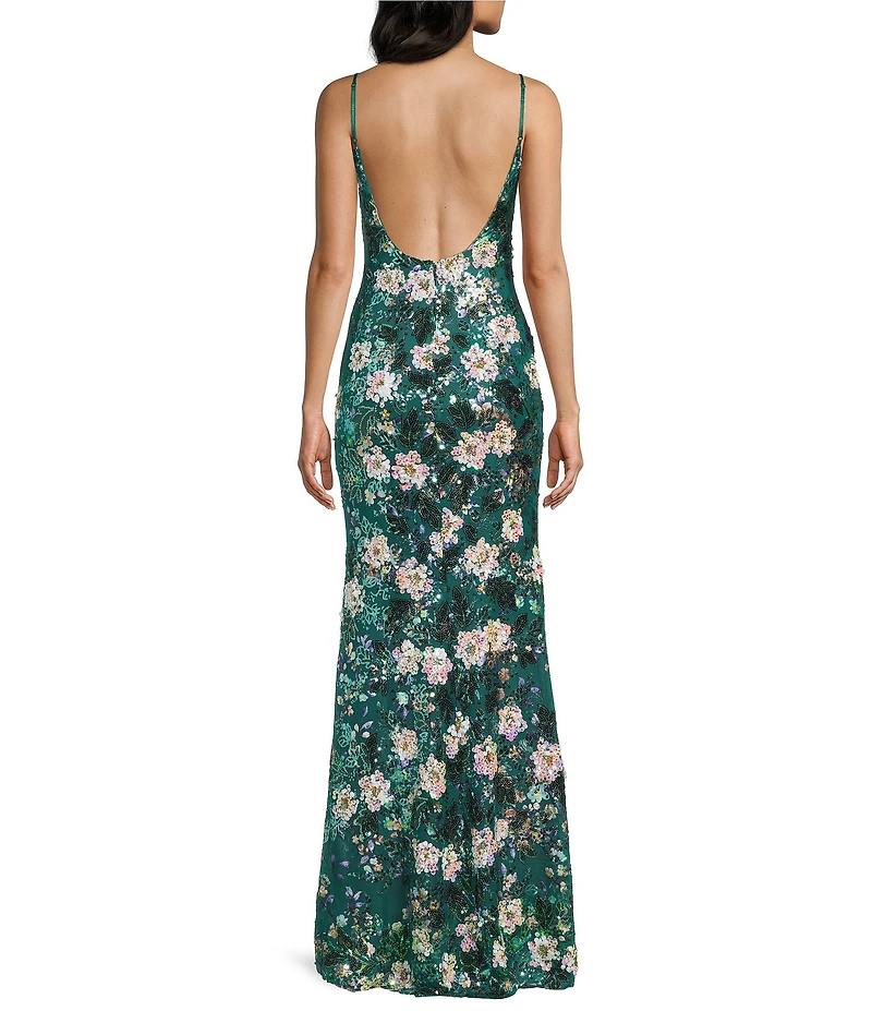 Honey and Rosie Floral Patterned Sequin Scoop Neck & Back Flared Hem Dress