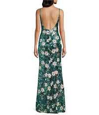 Honey and Rosie Floral Patterned Sequin Scoop Neck & Back Flared Hem Dress