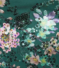 Honey and Rosie Floral Patterned Sequin Scoop Neck & Back Flared Hem Dress