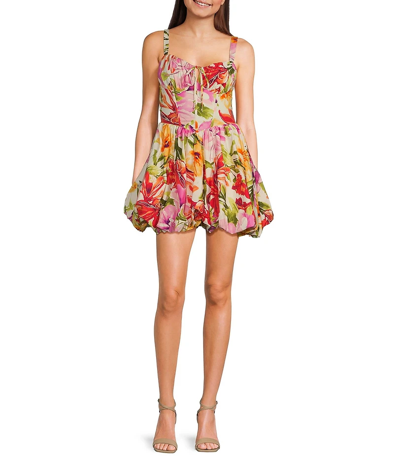 Honey and Rosie Floral Print Poplin Corset Bodice Bubble Hem Dress
