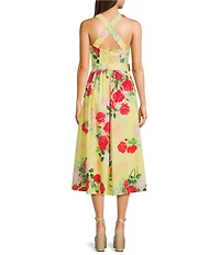 Honey and Rosie Floral Printed Belted Criss Cross Back Midi Dress