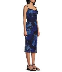 Honey and Rosie Floral Printed Burnout Lace Trim Bodycon Midi Dress