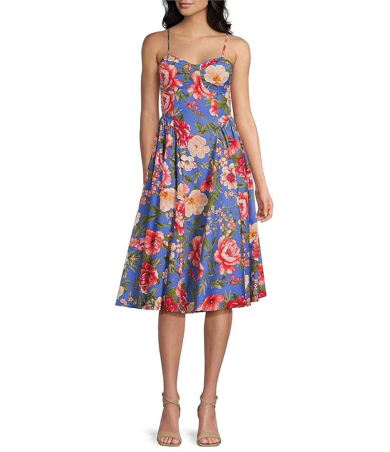 Honey and Rosie Floral Printed Bustier Tie Back Midi Dress