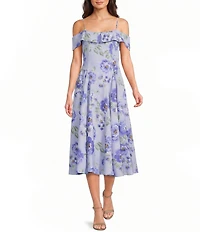 Honey and Rosie Floral Printed Off The Shoulder Toe Back Fit And Flare Midi Dress