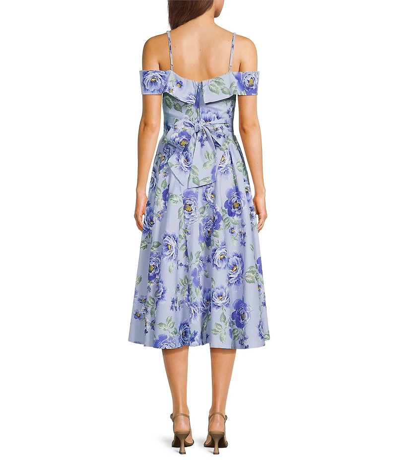 Honey and Rosie Floral Printed Off The Shoulder Toe Back Fit And Flare Midi Dress