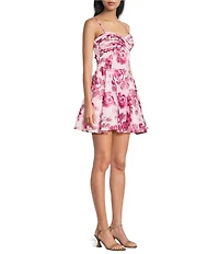 Honey and Rosie Floral Printed Pleated Twist Front Neck Fit And Flare Dress