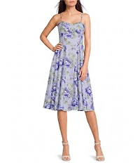 Honey and Rosie Floral Printed Sweetheart Neck Side Godet Midi Dress