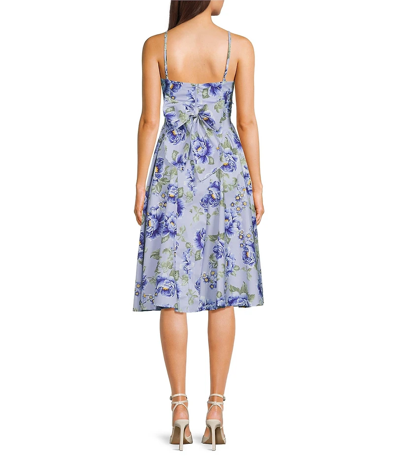 Honey and Rosie Floral Printed Sweetheart Neck Side Godet Midi Dress