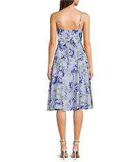 Honey and Rosie Floral Printed Sweetheart Neck Side Godet Midi Dress