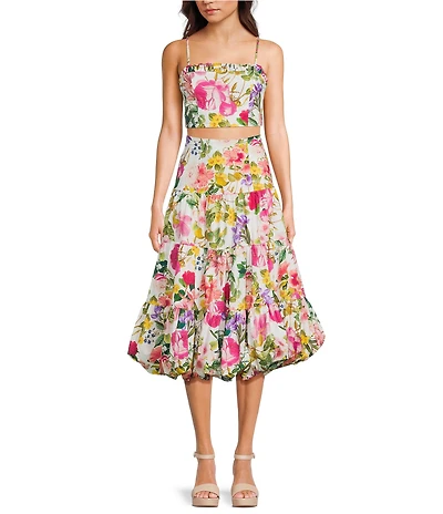 Honey and Rosie Floral Printed Top & Coordinating Tiered Bubble Hem Skirt Set