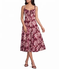 Honey and Rosie Floral Sateen Sweetheart Neck A-Line Midi Dress