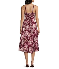 Honey and Rosie Floral Sateen Sweetheart Neck A-Line Midi Dress