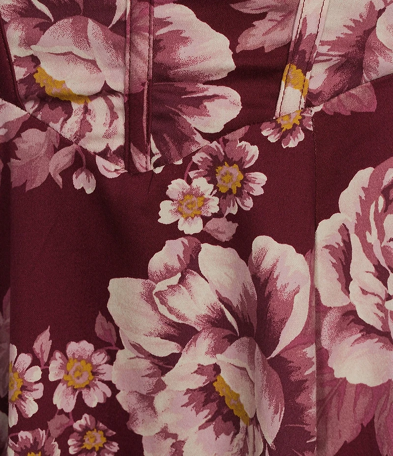 Honey and Rosie Floral Sateen Sweetheart Neck A-Line Midi Dress