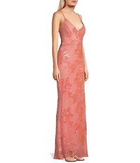 Honey and Rosie Floral Sequin Spaghetti Strap V-Neck Dress