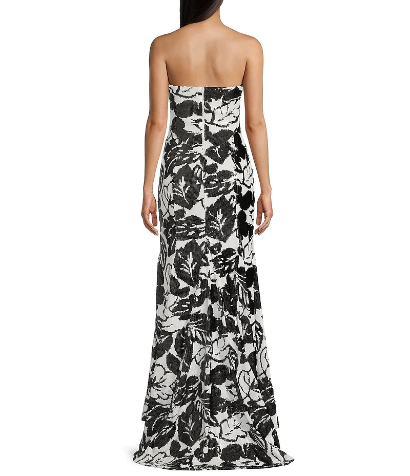 Honey and Rosie Floral Sequin Strapless Mermaid Dress