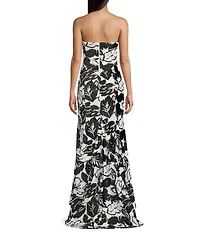 Honey and Rosie Floral Sequin Strapless Mermaid Dress