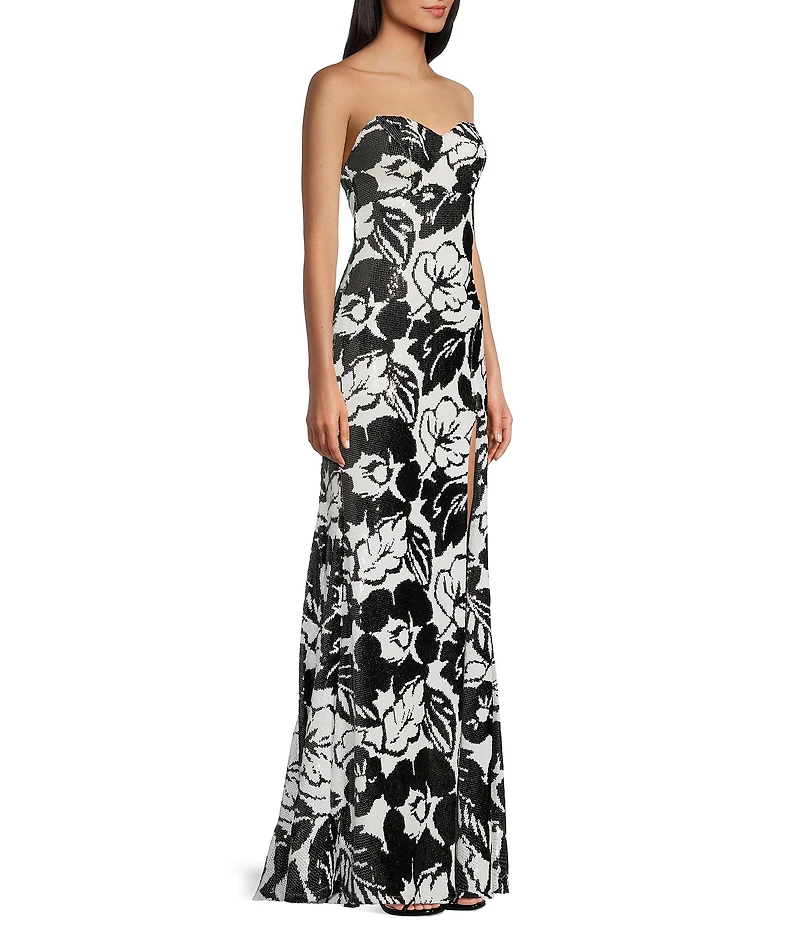 Honey and Rosie Floral Sequin Strapless Mermaid Dress