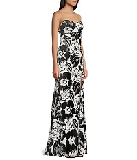 Honey and Rosie Floral Sequin Strapless Mermaid Dress