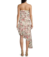 Honey and Rosie Floral Sequin Strapless Sleeveless Wide Ruffle Shirred Dress