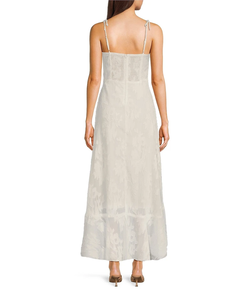 Floral Tie Strap Ruffle Side Slit Midi Dress