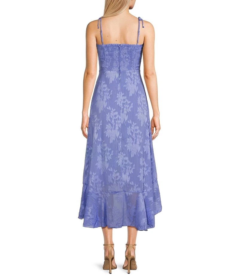 Floral Tie Strap Ruffle Side Slit Midi Dress