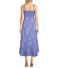 Floral Tie Strap Ruffle Side Slit Midi Dress