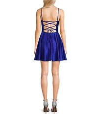 Honey and Rosie Glitter Corset Lace-Up Back Fit & Flare Dress