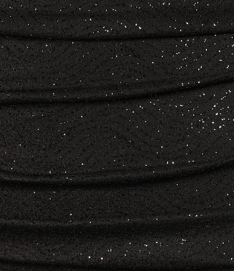 Honey and Rosie Glitter Drape Neck Adjustable Strap Shirred Gown