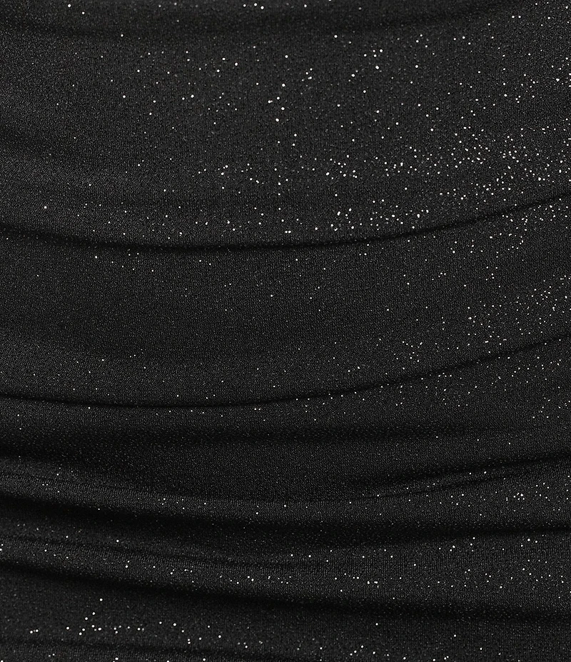 Honey and Rosie Glitter Halter V-Neck Shirred Tie-Back Dress