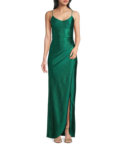 Honey and Rosie Glitter Knit Corseted Lace Up Back Pleated Envelope Dress