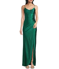 Honey and Rosie Glitter Knit Corseted Lace Up Back Pleated Envelope Dress