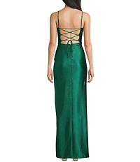 Honey and Rosie Glitter Knit Corseted Lace Up Back Pleated Envelope Dress