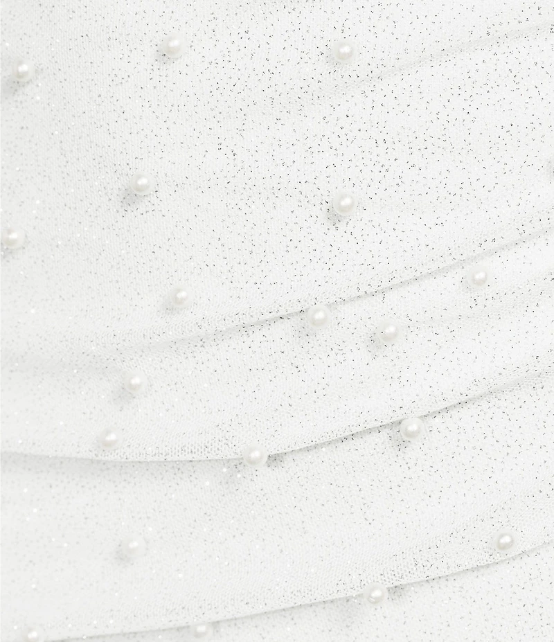 Honey and Rosie Glitter Knit Pearl Embellished Strapless Asymmetrical Hem Midi Dress